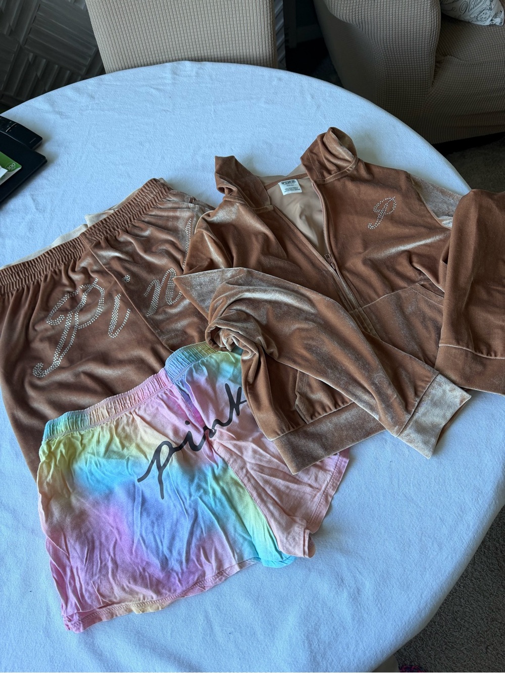 Bundle of Pink Victoria’s Secret loungewear velvet  set and cotton shorts